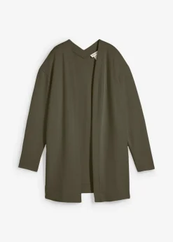 bonprix bonprix Ropa Cómoda>Chaqueta larga de chándal en suave mezcla de algodón Verde oliva oscuro