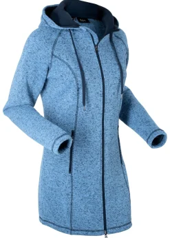 bonprix bonprix Ropa Cómoda|Chaquetas Y Abrigos>Chaqueta larga de forro polar con capucha Azul-azul oscuro jaspeado