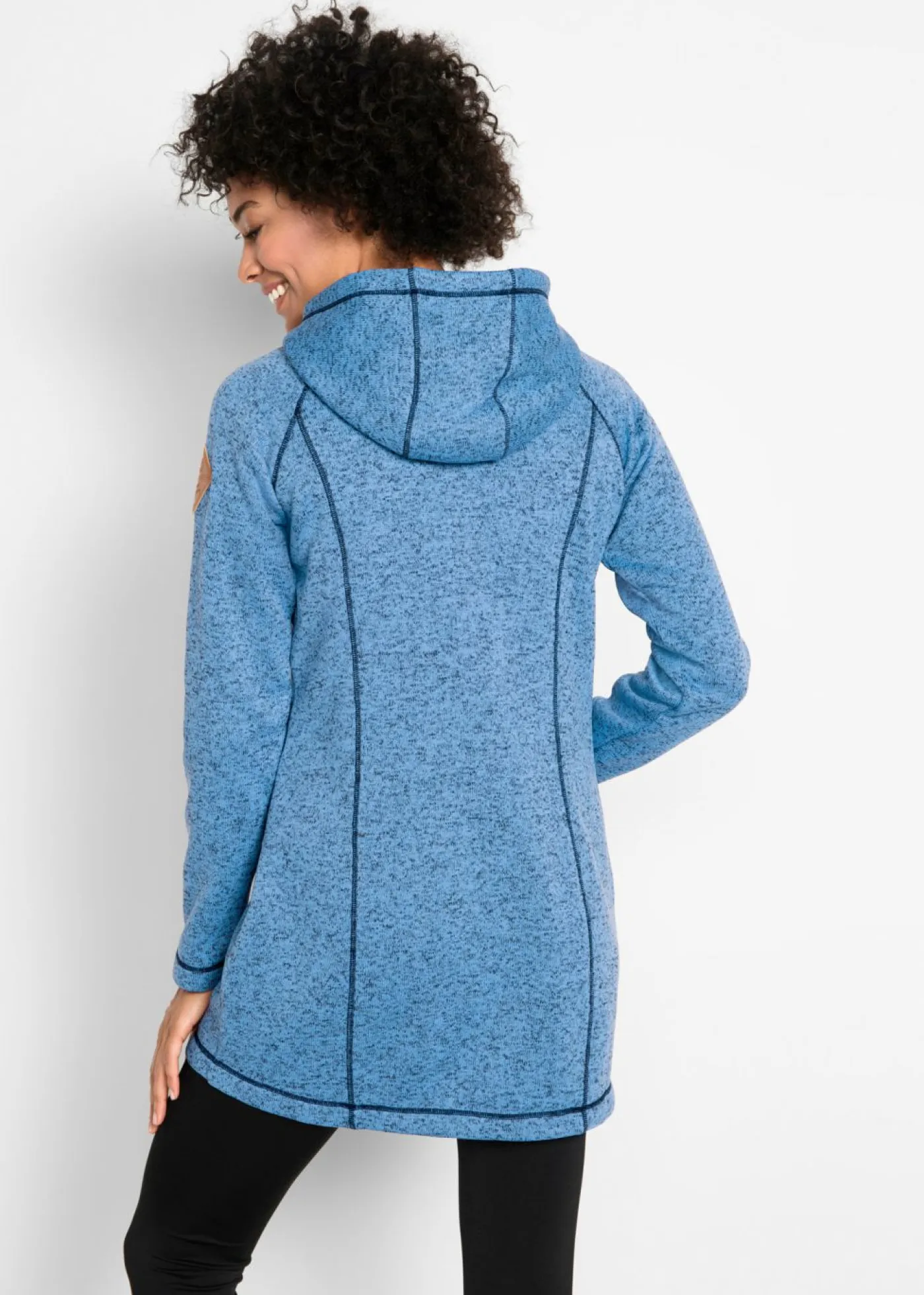 bonprix bonprix Ropa Cómoda|Chaquetas Y Abrigos>Chaqueta larga de forro polar con capucha Azul-azul oscuro jaspeado