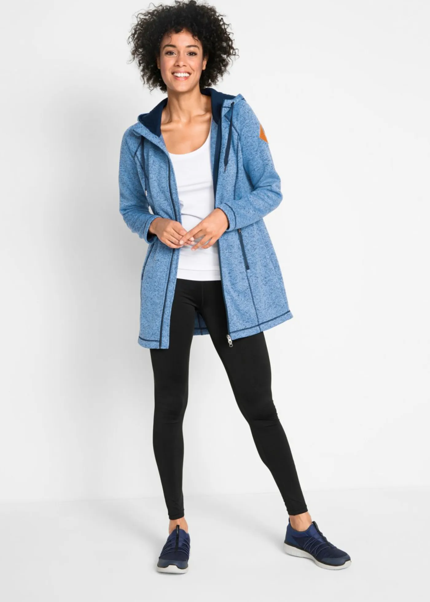 bonprix bonprix Ropa Cómoda|Chaquetas Y Abrigos>Chaqueta larga de forro polar con capucha Azul-azul oscuro jaspeado