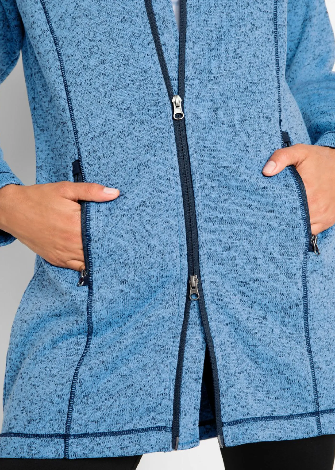 bonprix bonprix Ropa Cómoda|Chaquetas Y Abrigos>Chaqueta larga de forro polar con capucha Azul-azul oscuro jaspeado