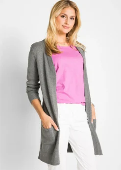 bonprix bonprix Básicos|Jerséis>Chaqueta larga de punto gris moteado