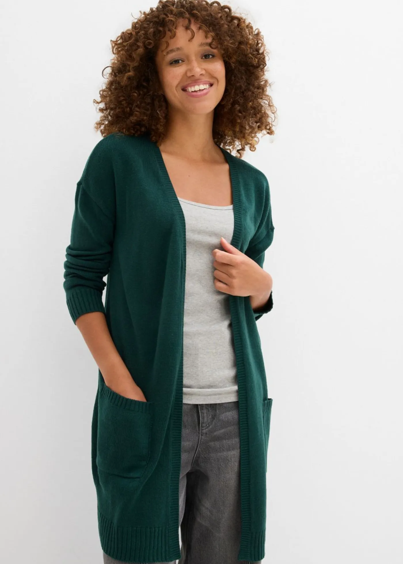 bonprix bonprix Básicos|Jerséis>Chaqueta larga de punto Verde intenso