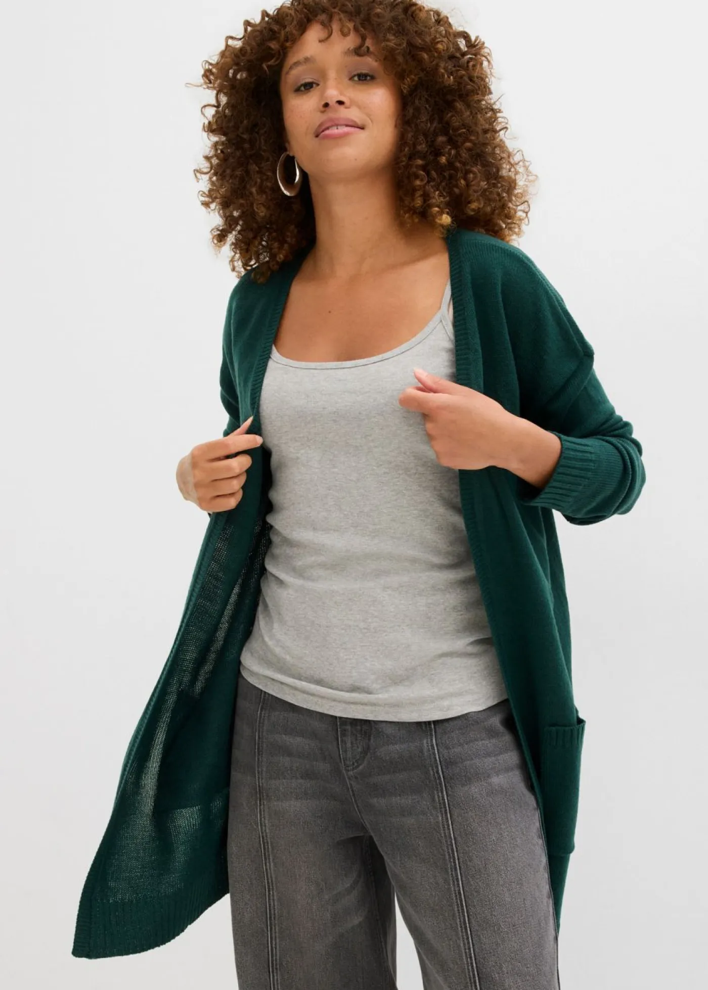 bonprix bonprix Básicos|Jerséis>Chaqueta larga de punto Verde intenso