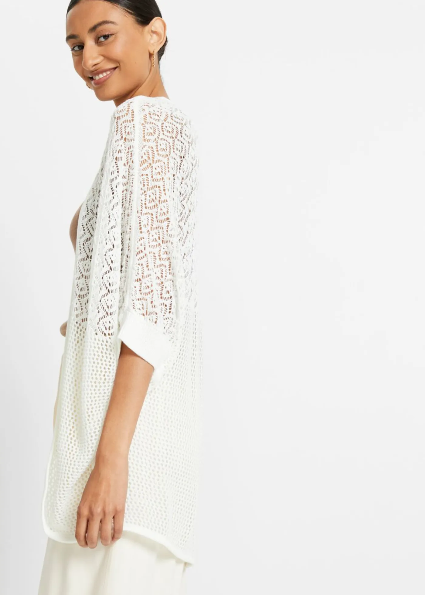 Mujer bonprix bonprix Chaqueta larga de punto con patrón calado