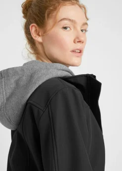 Mujer bonprix bonprix Chaqueta larga de softshell, repelente al agua, aspecto 2 en 1