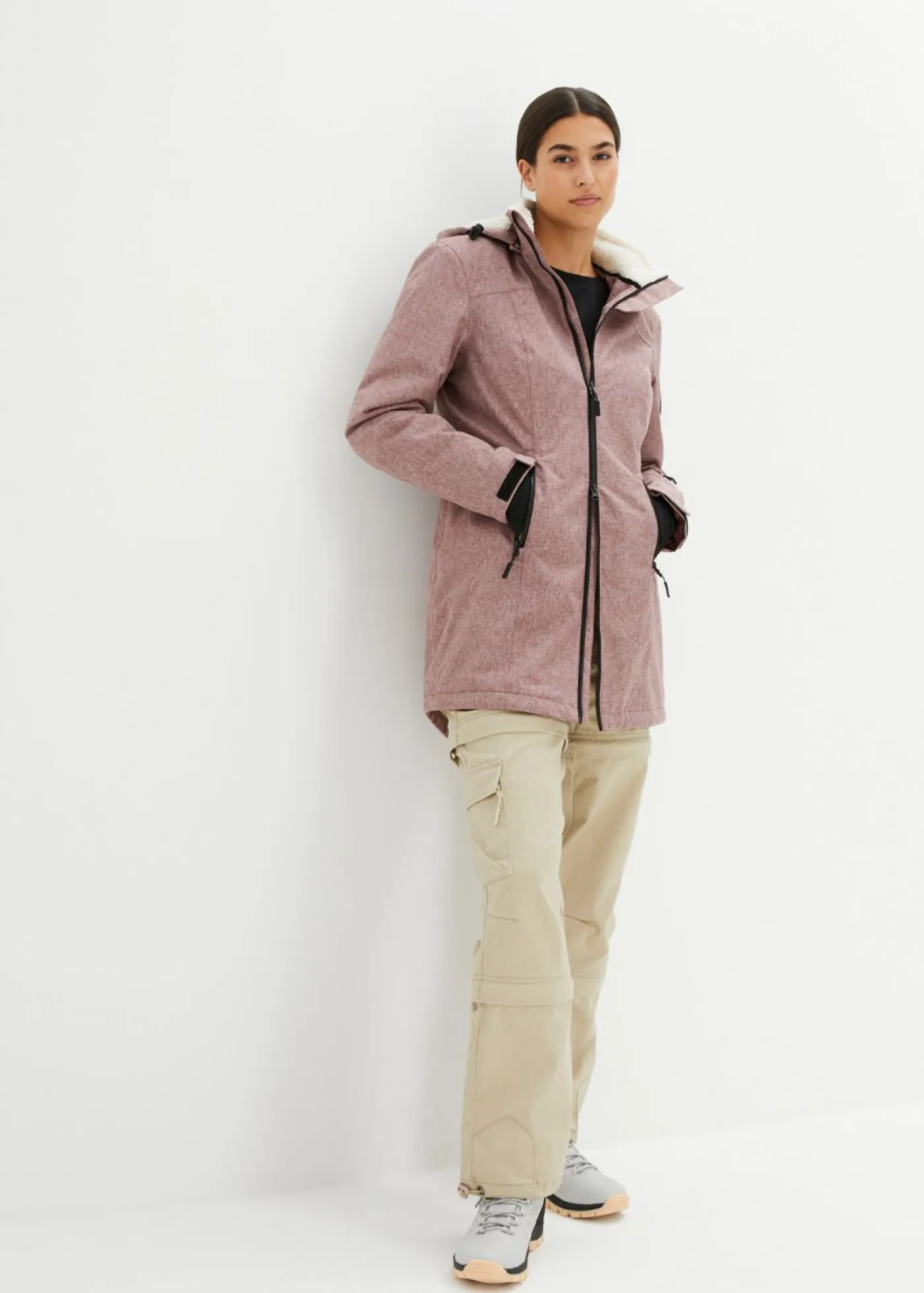 bonprix bonprix Chaquetas Y Abrigos>Chaqueta larga funcional impermeable para exteriores con forro polar Burdeos moteado