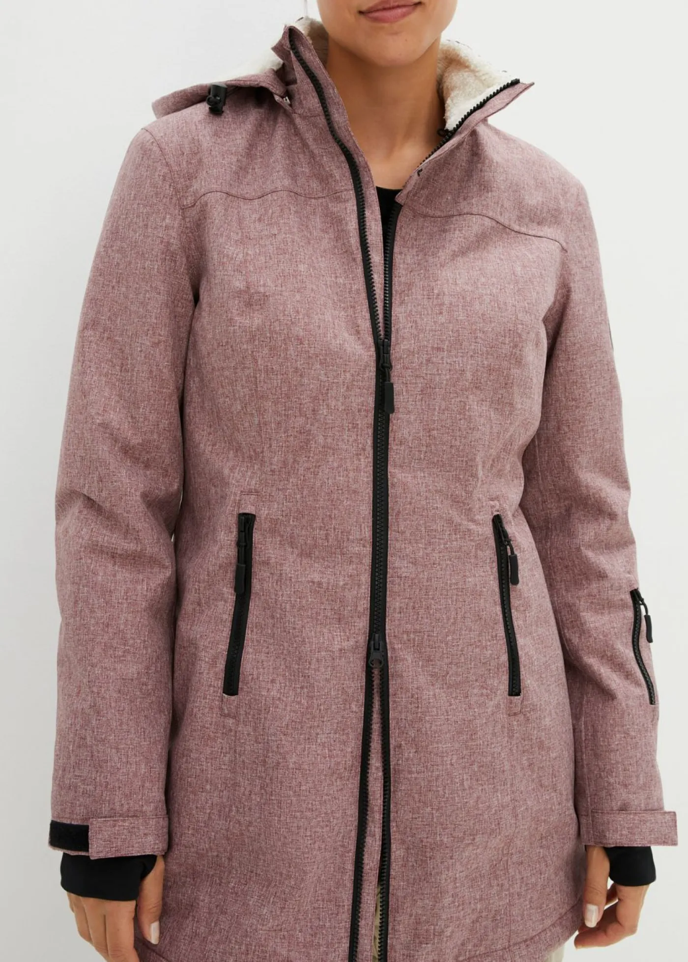 bonprix bonprix Chaquetas Y Abrigos>Chaqueta larga funcional impermeable para exteriores con forro polar Burdeos moteado