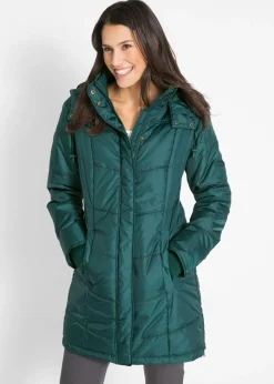 bonprix bonprix Chaquetas Y Abrigos>Chaqueta larga guateada con cuello y capucha Verde petróleo