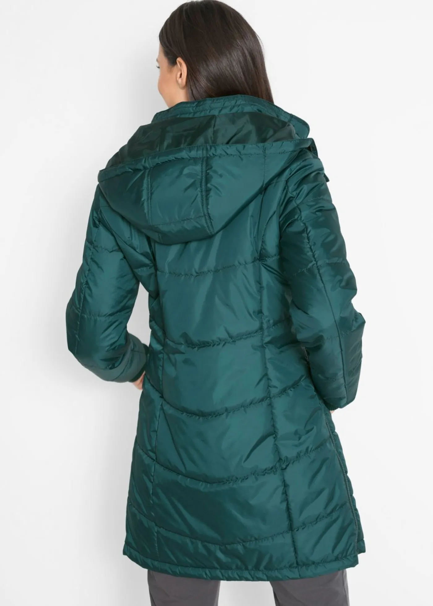 bonprix bonprix Chaquetas Y Abrigos>Chaqueta larga guateada con cuello y capucha Verde petróleo
