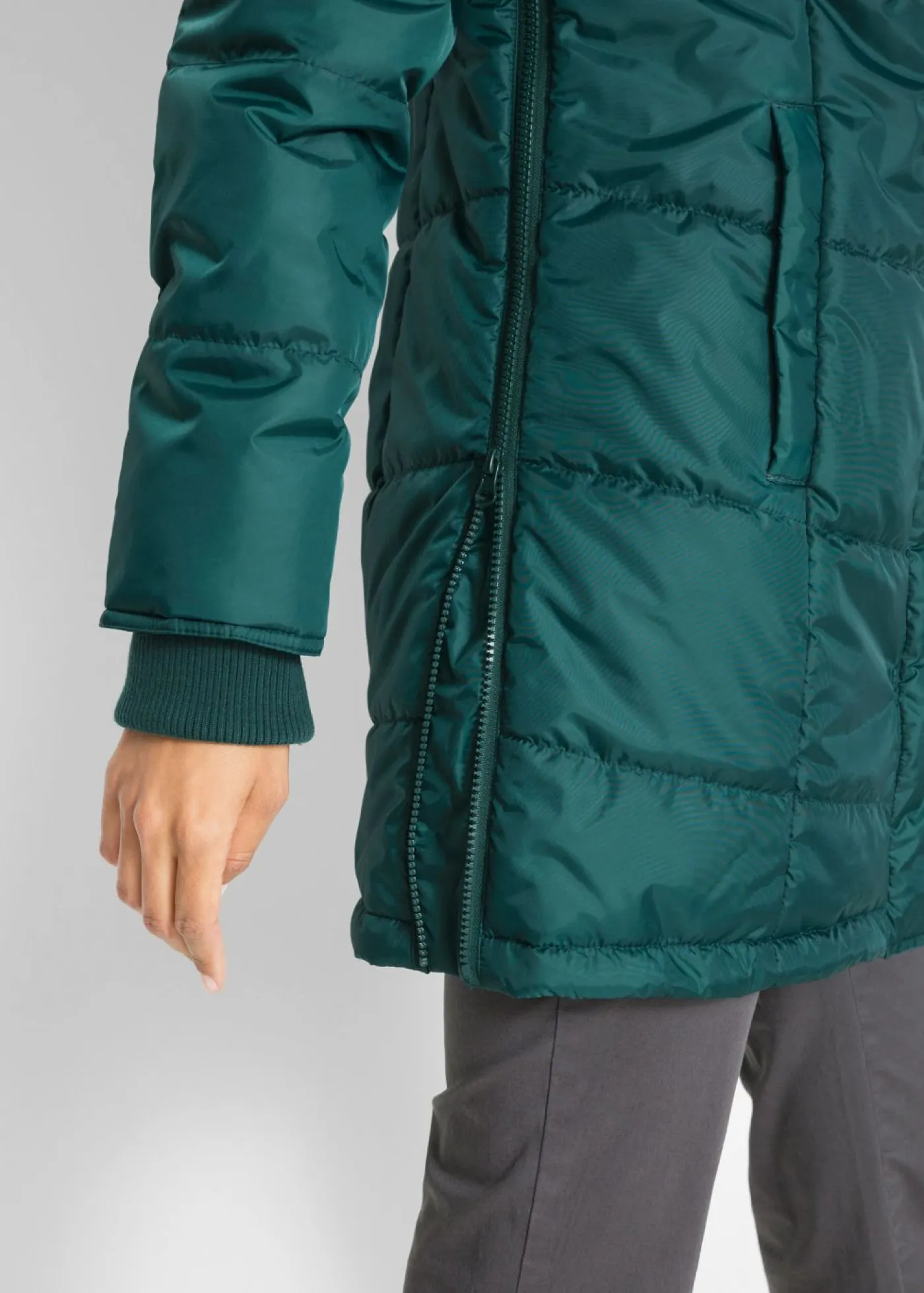 bonprix bonprix Chaquetas Y Abrigos>Chaqueta larga guateada con cuello y capucha Verde petróleo