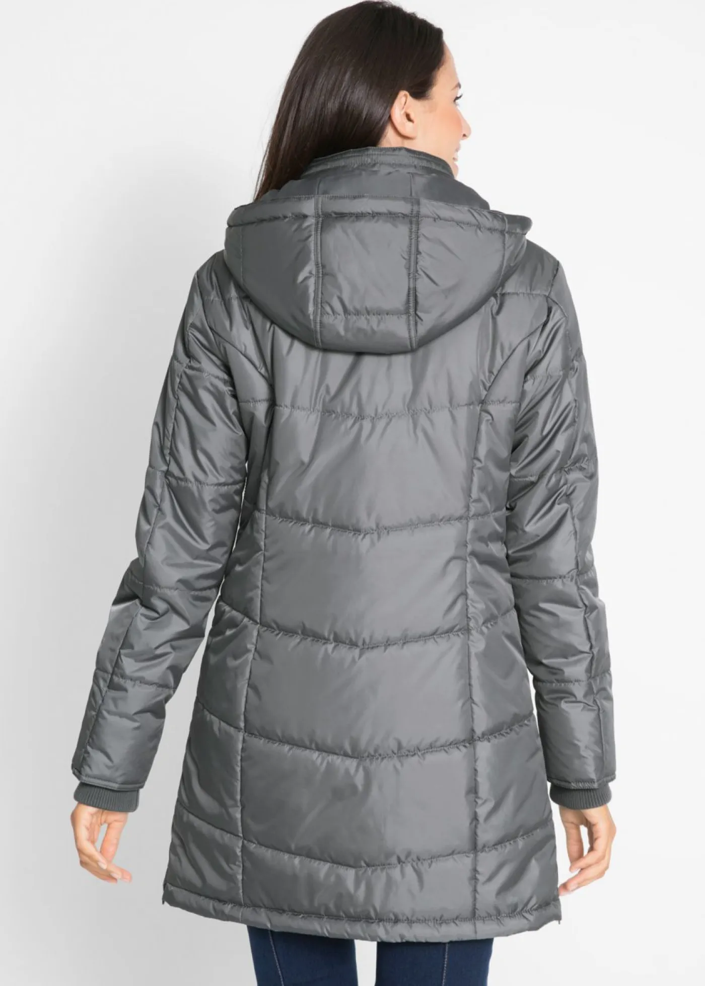 bonprix bonprix Chaquetas Y Abrigos>Chaqueta larga guateada con cuello y capucha Gris humo