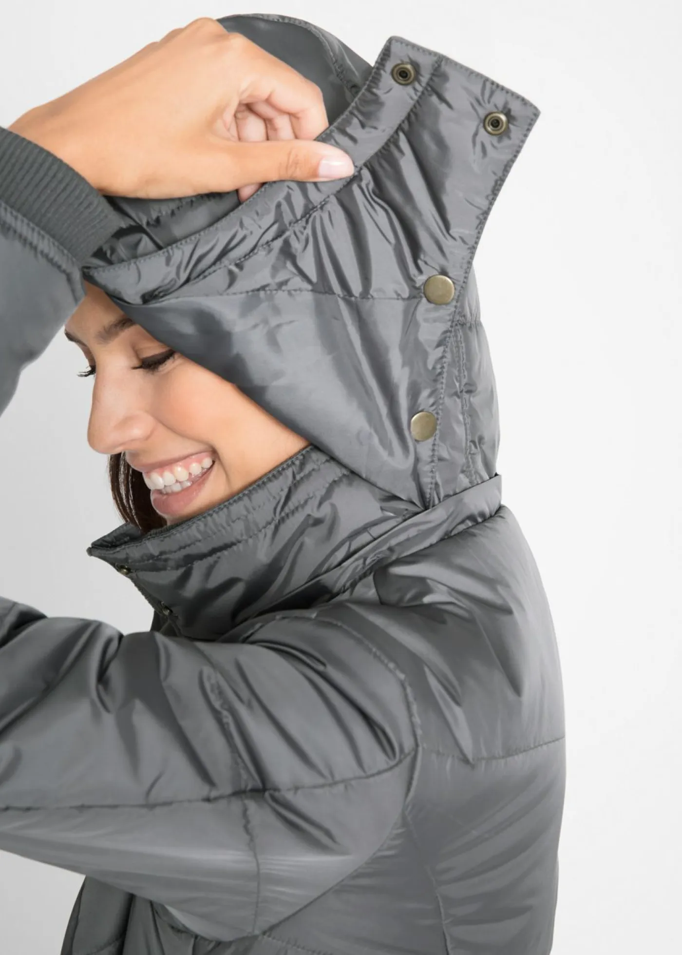 bonprix bonprix Chaquetas Y Abrigos>Chaqueta larga guateada con cuello y capucha Gris humo