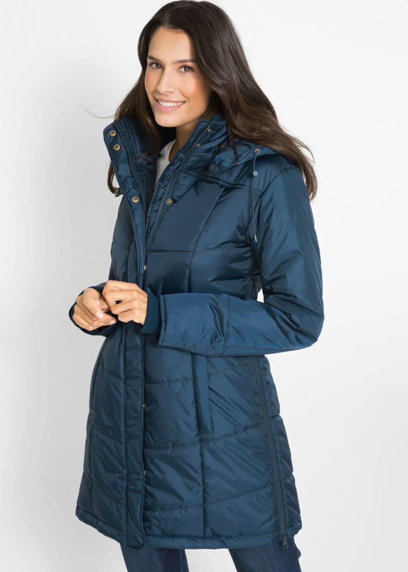 Mujer bonprix bonprix Chaqueta larga guateada con cuello y capucha