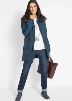 Mujer bonprix bonprix Chaqueta larga guateada con cuello y capucha