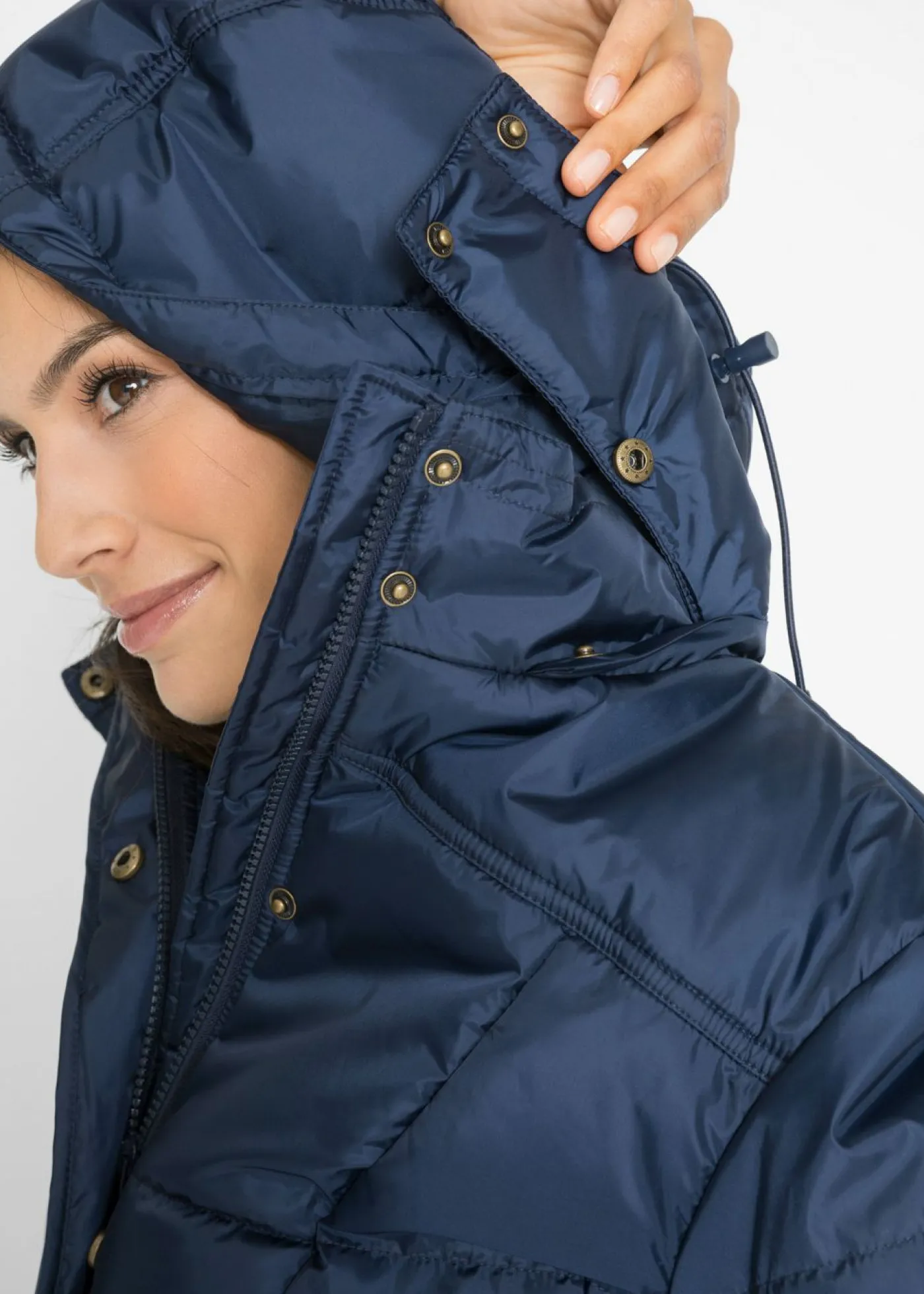 Mujer bonprix bonprix Chaqueta larga guateada con cuello y capucha