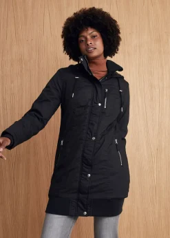 Mujer bonprix bonprix Chaqueta larga guateada con capucha