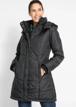 Mujer bonprix bonprix Chaqueta larga guateada con cuello y capucha