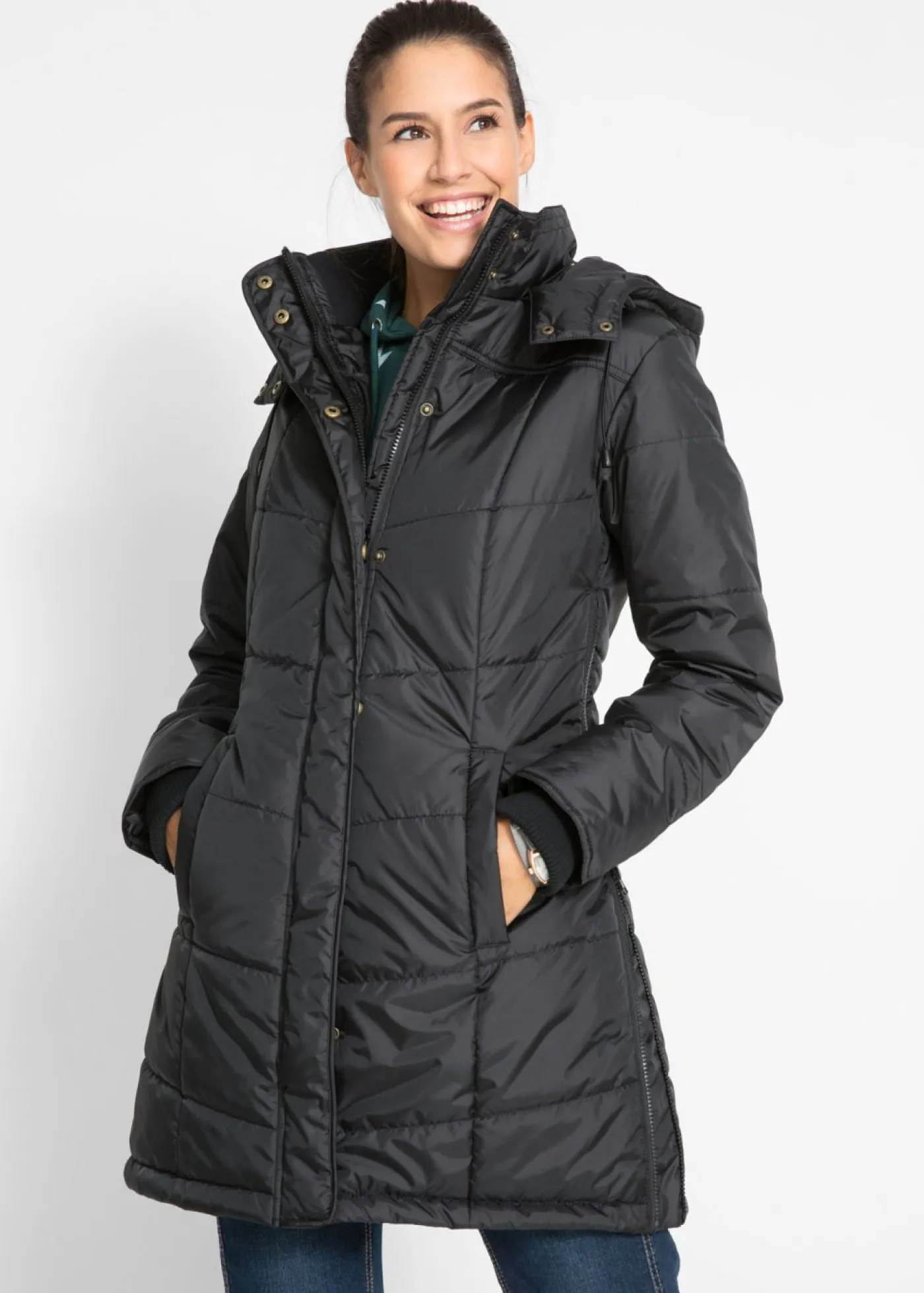 Mujer bonprix bonprix Chaqueta larga guateada con cuello y capucha