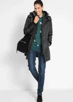 Mujer bonprix bonprix Chaqueta larga guateada con cuello y capucha