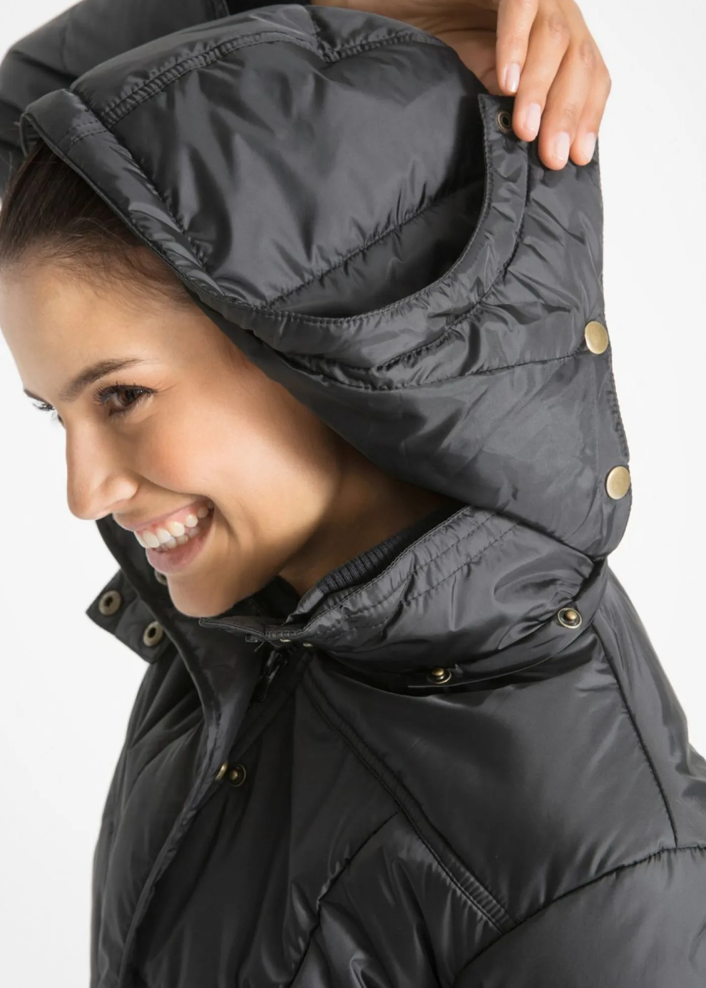 Mujer bonprix bonprix Chaqueta larga guateada con cuello y capucha