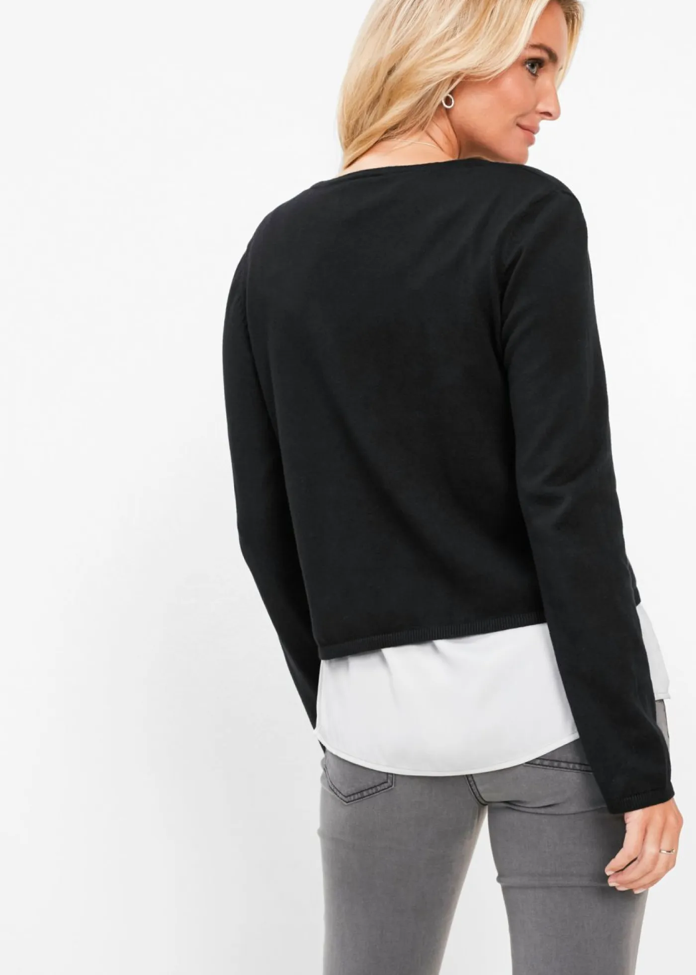 bonprix bonprix Jerséis|Ropa De Punto>Chaqueta lisa de punto fino Negro