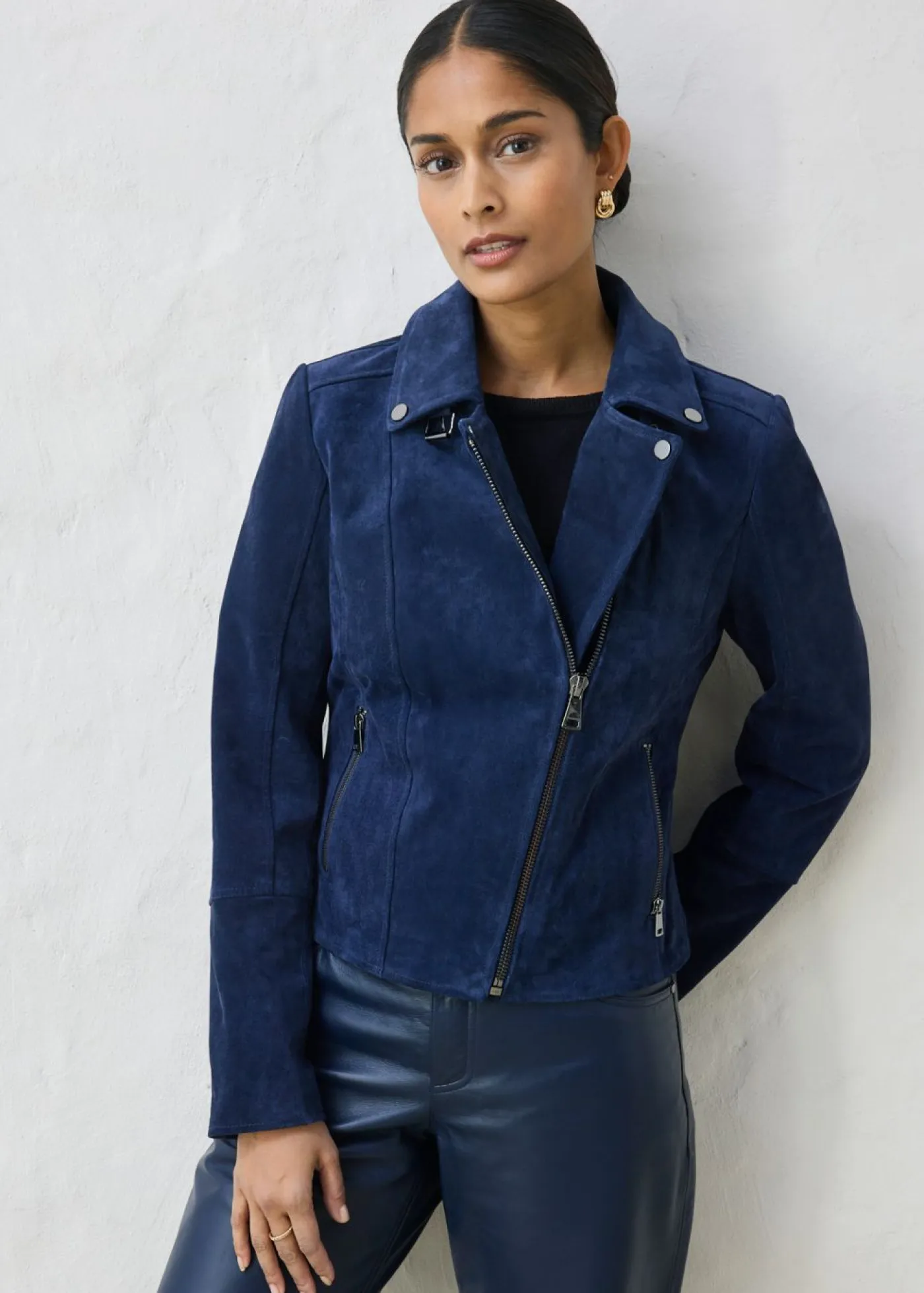 bonprix bonprix Premium|Chaquetas Y Abrigos>Chaqueta motera de ante Azul marino