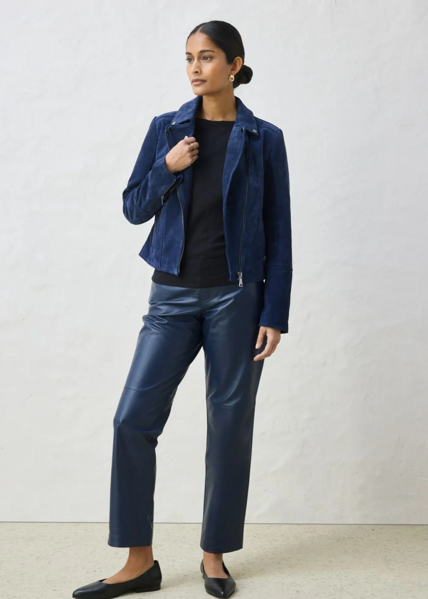 bonprix bonprix Premium|Chaquetas Y Abrigos>Chaqueta motera de ante Azul marino