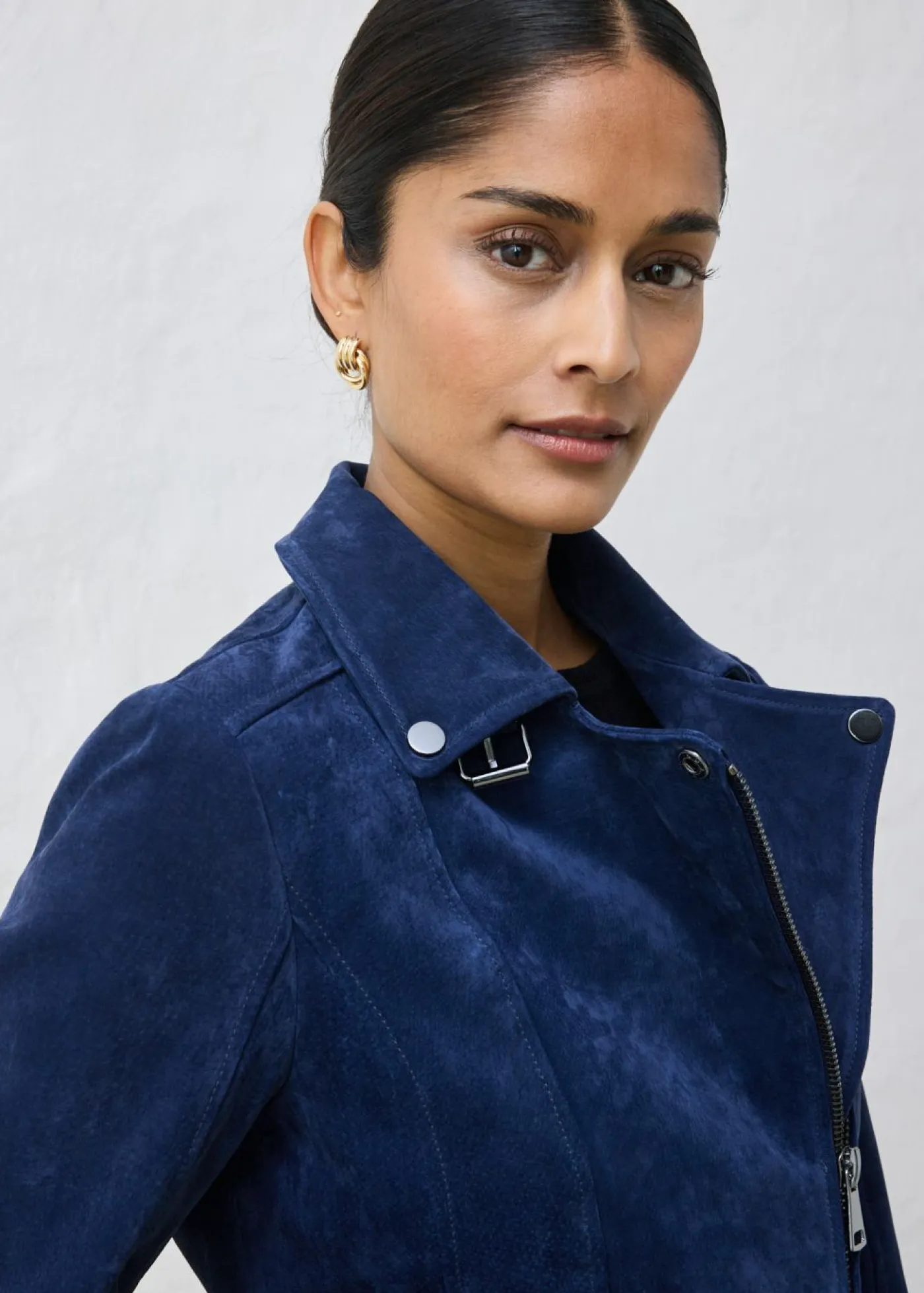 bonprix bonprix Premium|Chaquetas Y Abrigos>Chaqueta motera de ante Azul marino