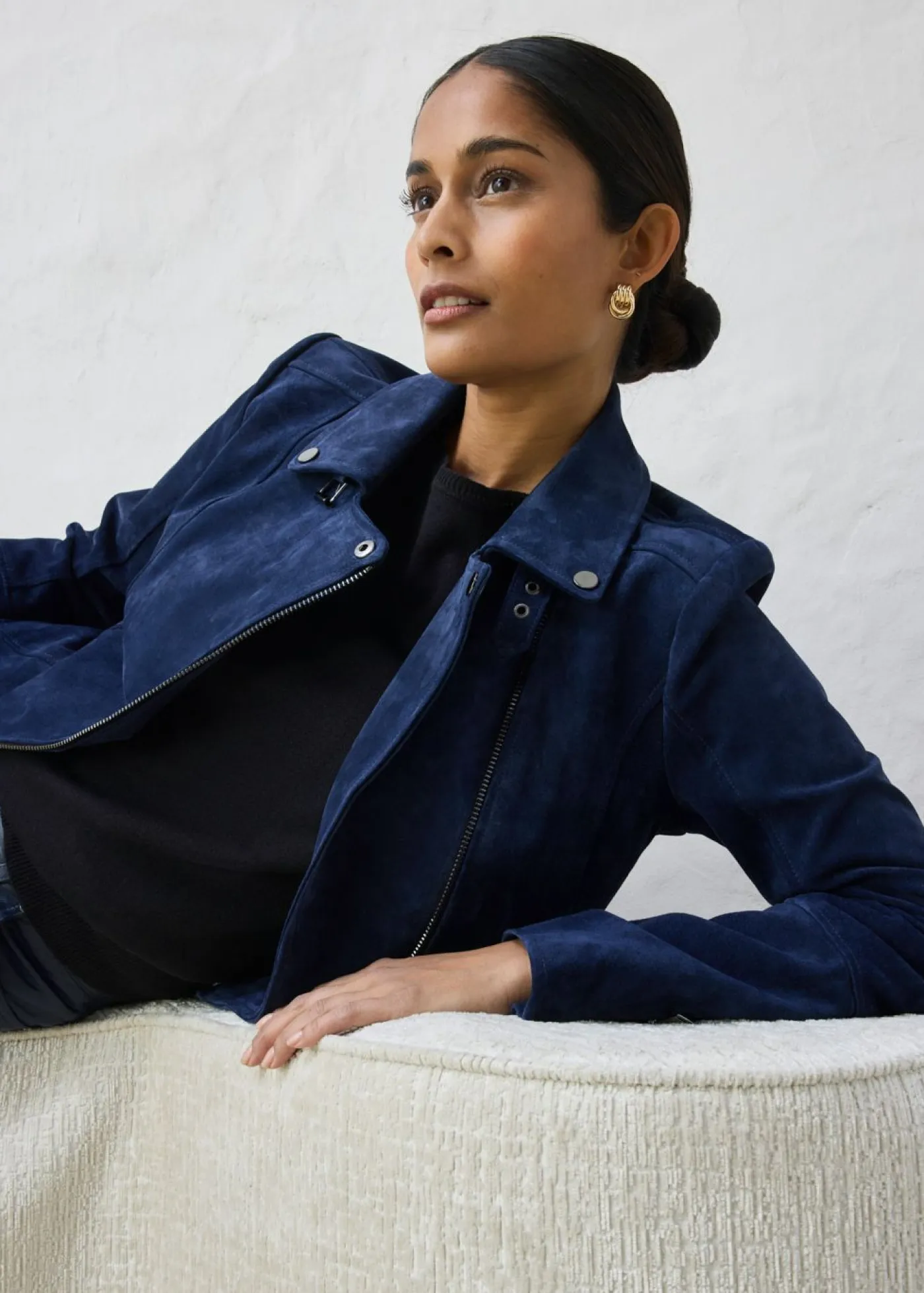 bonprix bonprix Premium|Chaquetas Y Abrigos>Chaqueta motera de ante Azul marino