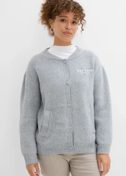 bonprix bonprix Jerséis|Ropa De Punto>Chaqueta oversize de punto Gris claro jaspeado-blanco