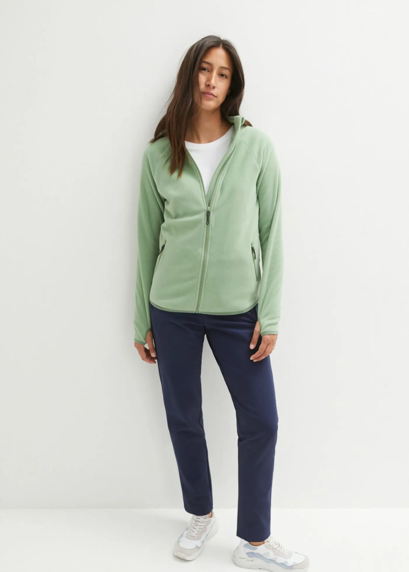 bonprix bonprix Ropa Térmica|Ropa Cómoda>Chaqueta polar con bolsillos con cremallera Verde pino