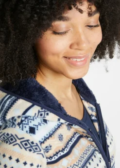 Mujer bonprix bonprix Chaqueta polar con capucha y estampado noruego