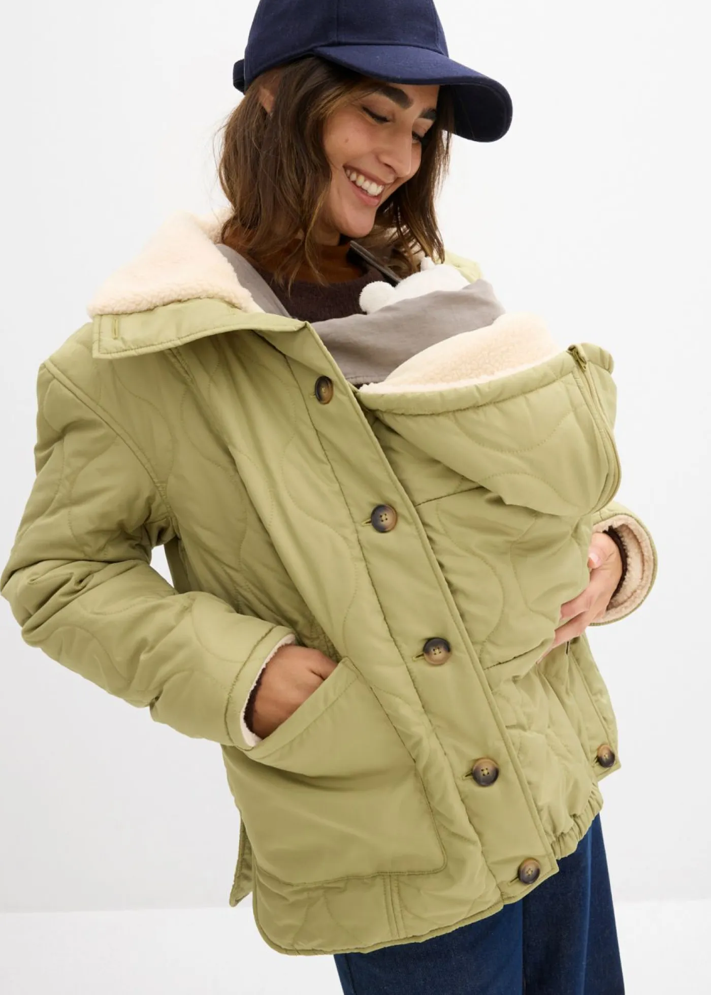 bonprix bonprix Premamá>Chaqueta premamá ligera 3 en 1 con forro polar e inserto de porteo Verde caqui