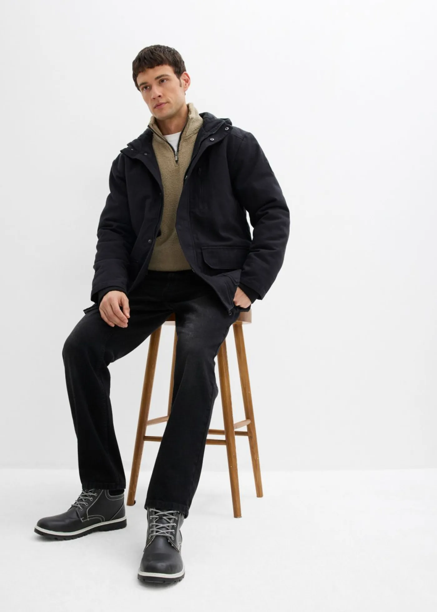 bonprix bonprix Chaquetas Y Abrigos·Chaquetas>Chaqueta resistente de invierno de lona Negro