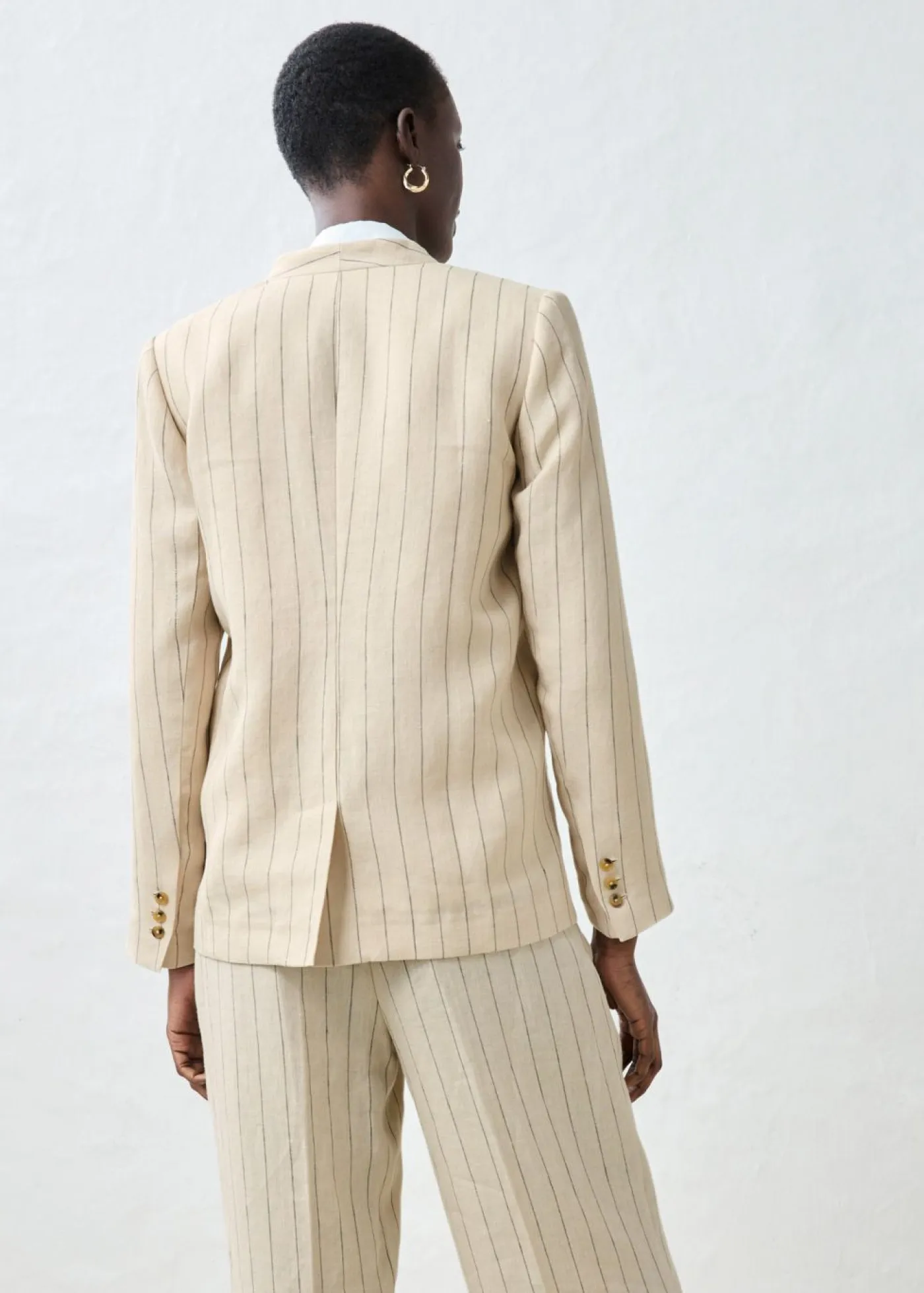 bonprix bonprix Premium|Blazers>Chaqueta sin cuello de lino puro arena claro con rayas