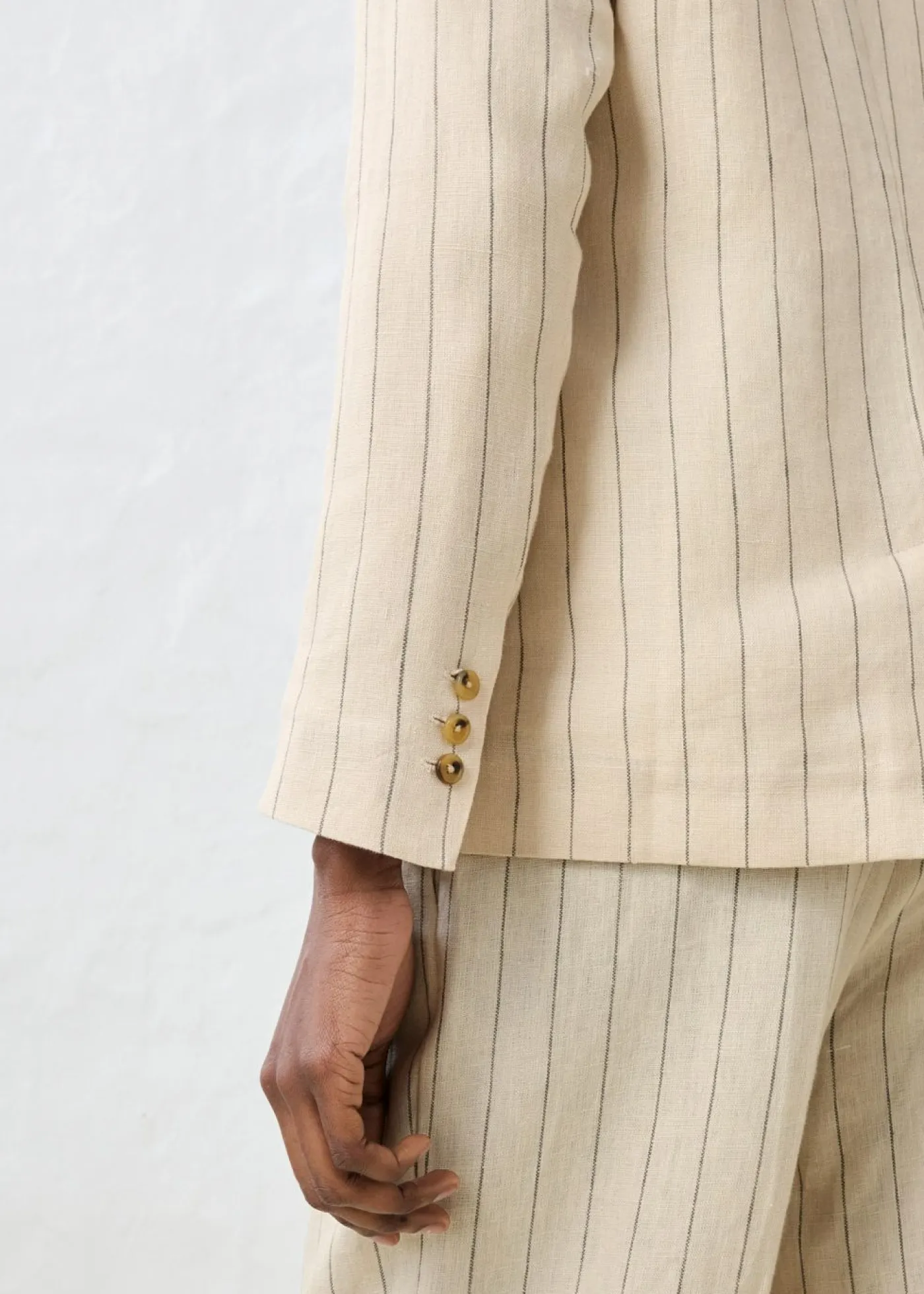 bonprix bonprix Premium|Blazers>Chaqueta sin cuello de lino puro arena claro con rayas