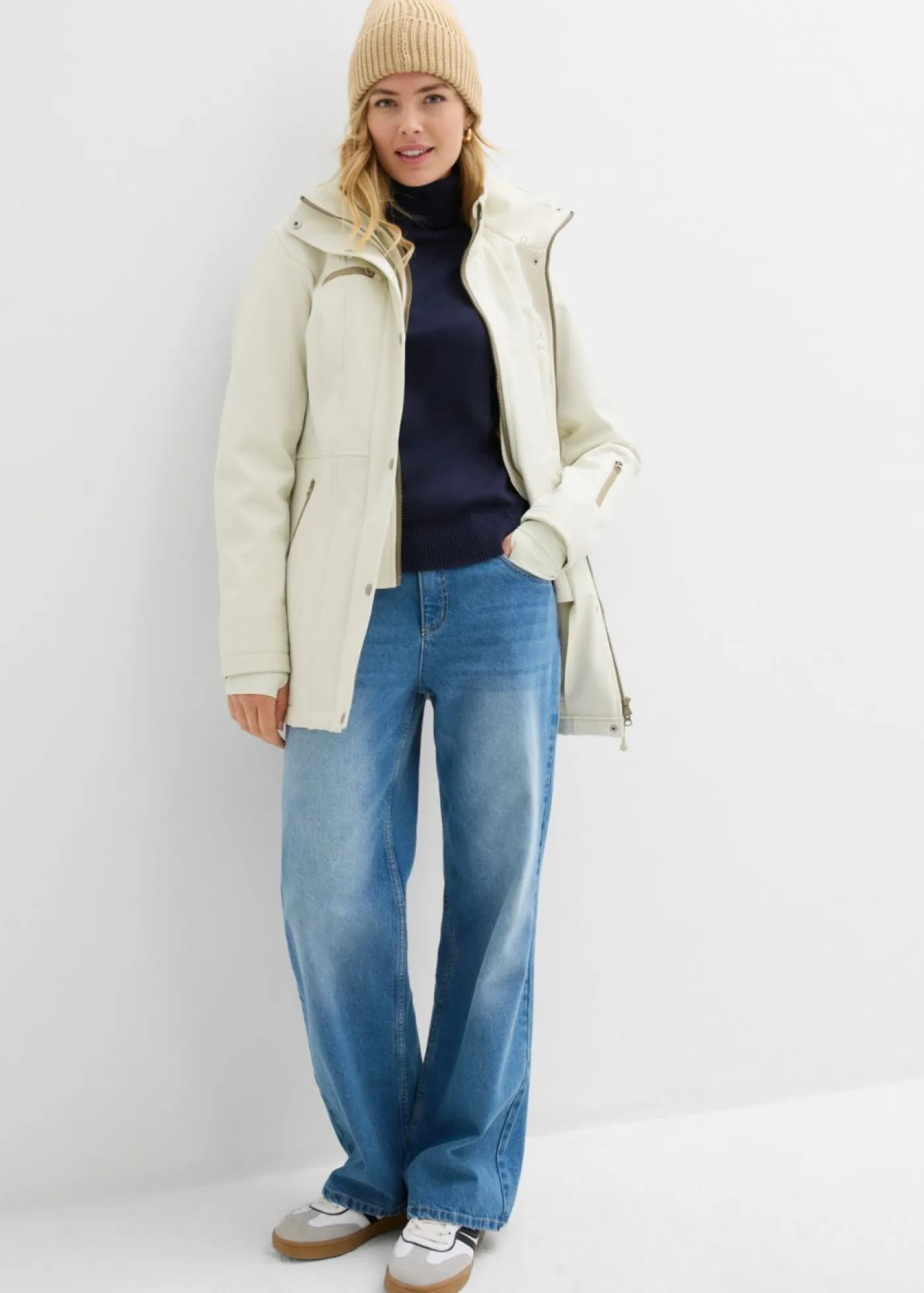 bonprix bonprix Chaquetas Y Abrigos>Chaqueta softshell elástica con diseño largo y tejido repelente al agua Beige