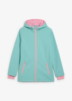 bonprix bonprix Ropa 9 A 16 Años·Chaquetas Y Outdoor>Chaqueta softshell repelente al agua con capucha turquesa claro/rosa frambuesa