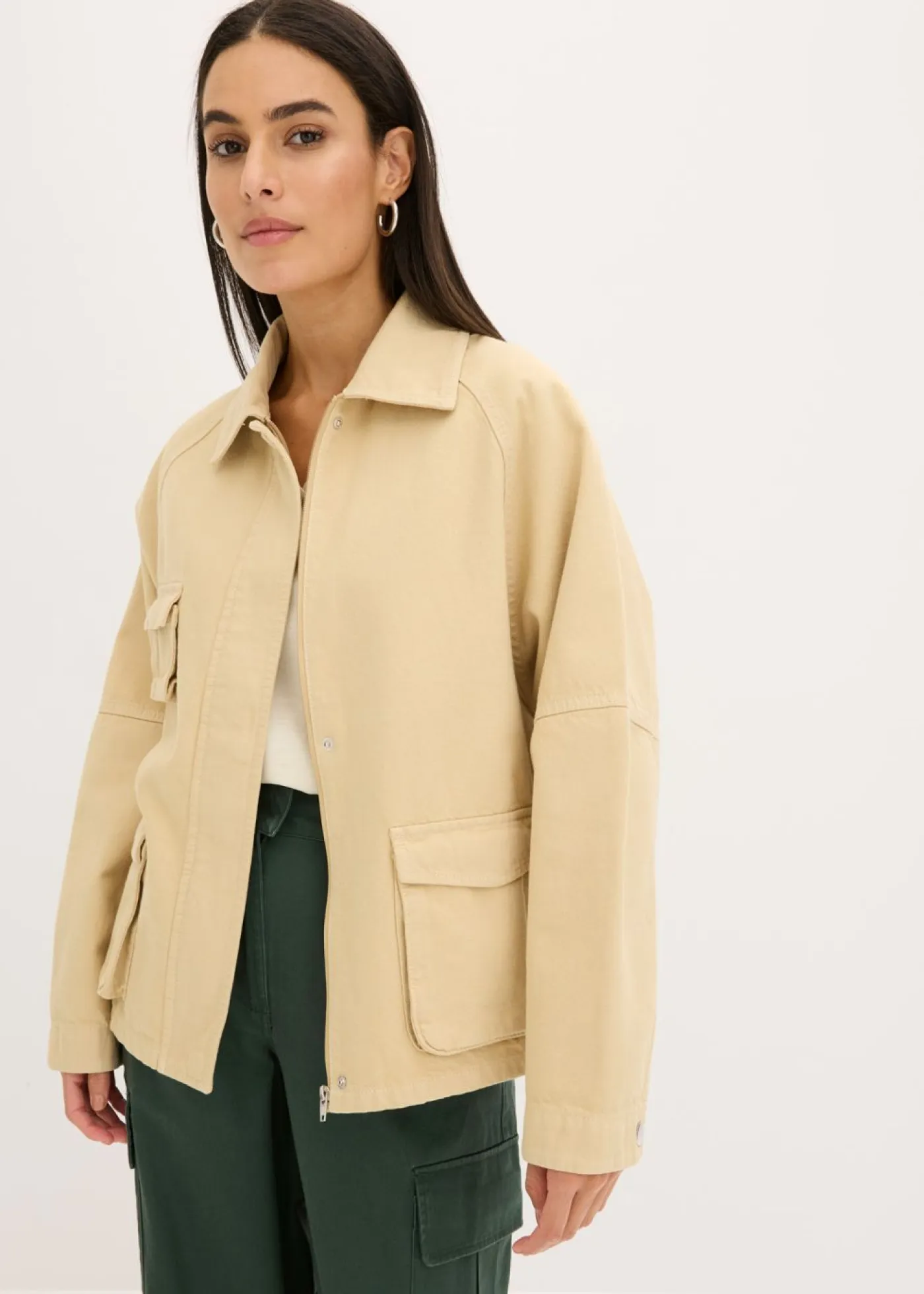 bonprix bonprix Chaquetas Y Abrigos>Chaqueta tipo militar de algodón puro Beige verdoso