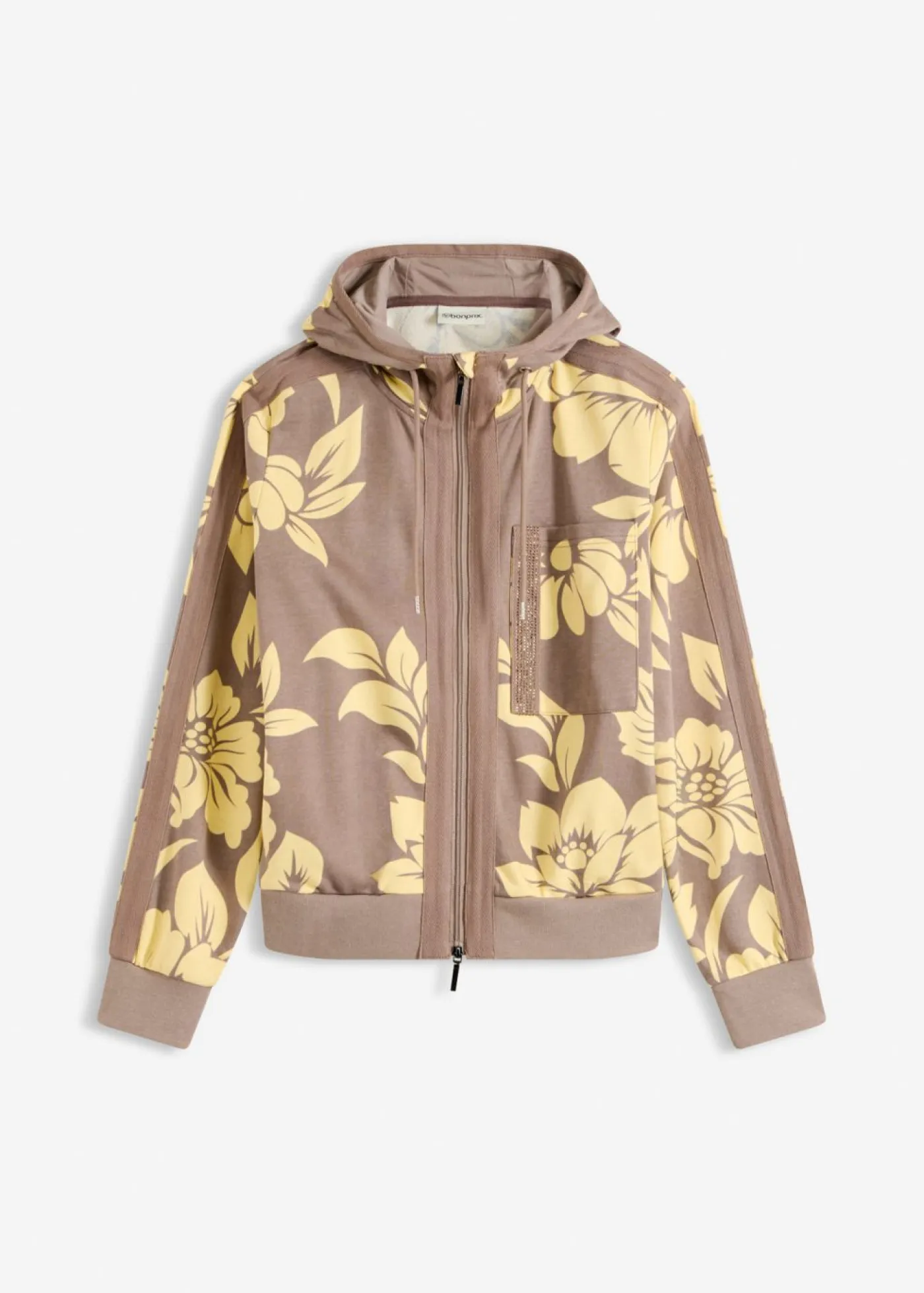 bonprix bonprix Ropa Cómoda>Chaqueta tipo sudadera con algodón Marrón grisáceo/amarillo claro de flores