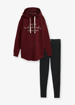 bonprix bonprix Ropa Cómoda|Pantalones>Chándal con sudadera larga y leggings (2 piezas) Rojo avellana/negro estampado