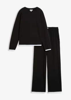 bonprix bonprix Pantalones>Chándal de algodón (2 piezas) Negro-blanco