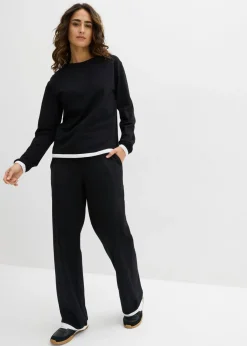 bonprix bonprix Pantalones>Chándal de algodón (2 piezas) Negro-blanco