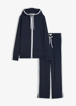 bonprix bonprix Ropa Cómoda|Pantalones>Chándal elástico de algodón (2 piezas) Azul marino-blanco