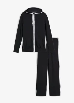 bonprix bonprix Ropa Cómoda|Pantalones>Chándal elástico de algodón (2 piezas) Negro