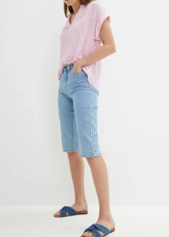 bonprix bonprix Shorts|Vaqueros>Cómodas bermudas vaqueras con elástico azul hielo denim usado