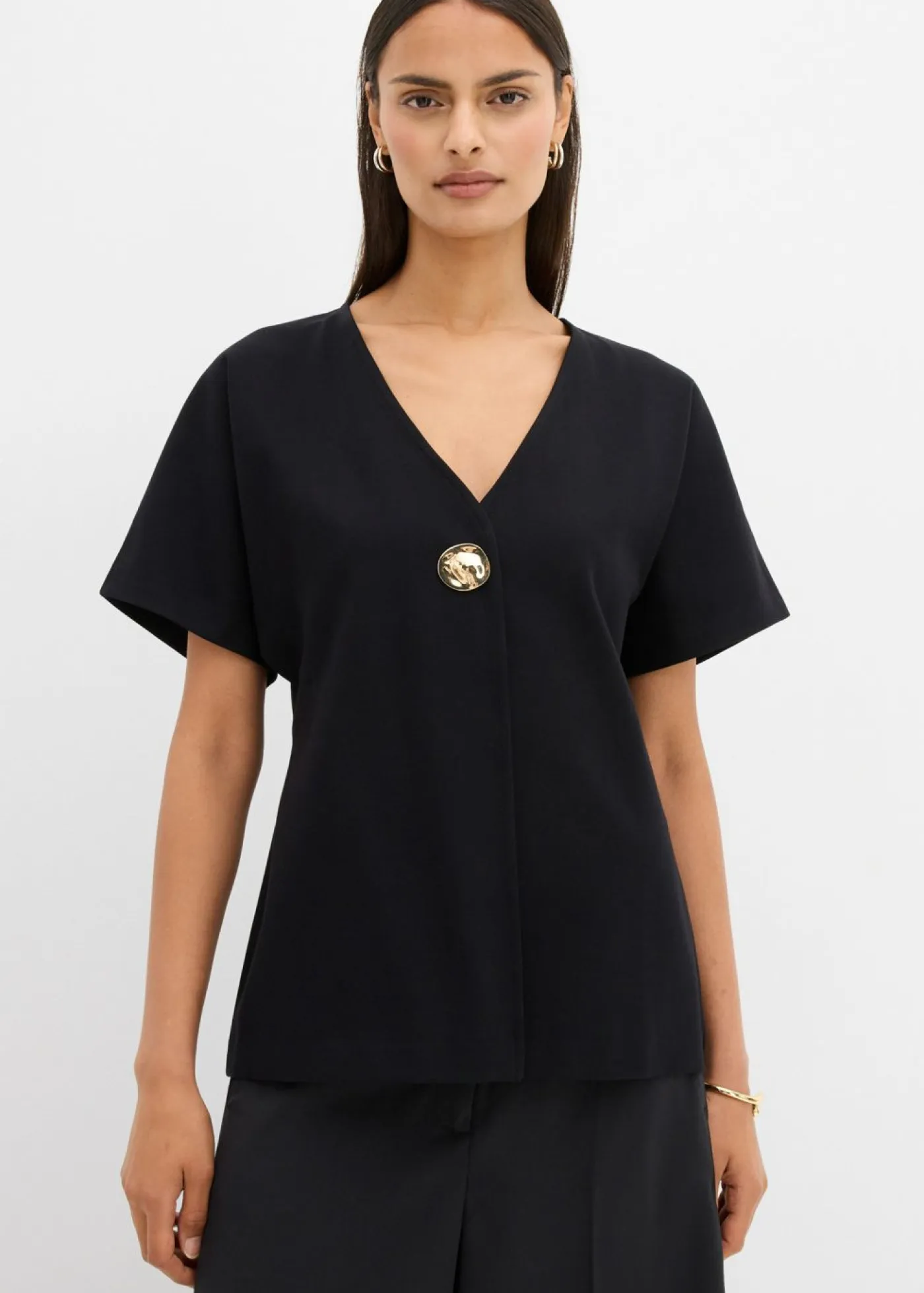 bonprix bonprix Esenciales|Ropa Cómoda>Cómodo chaleco de tejido Punto di Roma con botones decorativos Negro