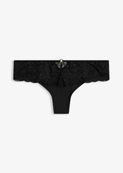 bonprix bonprix Lencería|Bragas>Cómodo tanga con encaje de flores Negro