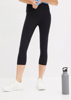 bonprix bonprix Ropa Deportiva|Pantalones>Cómodos leggings deportivos capri con bolsillo para móvil y material de secado rápido Negro